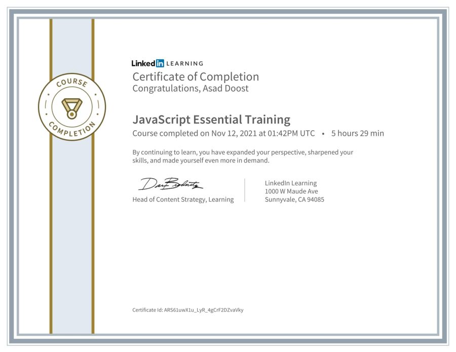 Asad Doost - JavaScript Certificate