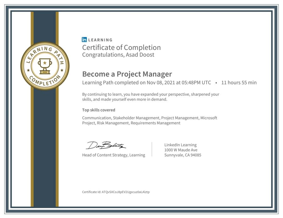 Asad Doost - Project Manager Certificate