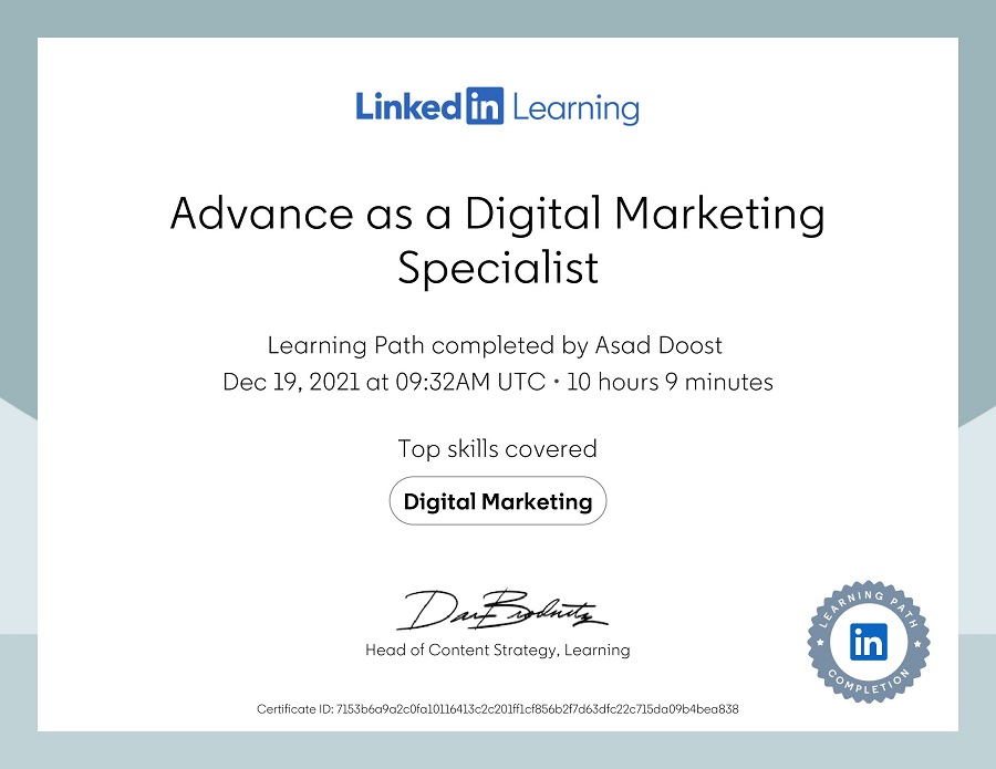 Asad Doost - Advance as a Digital Marketing Specialist Certificate